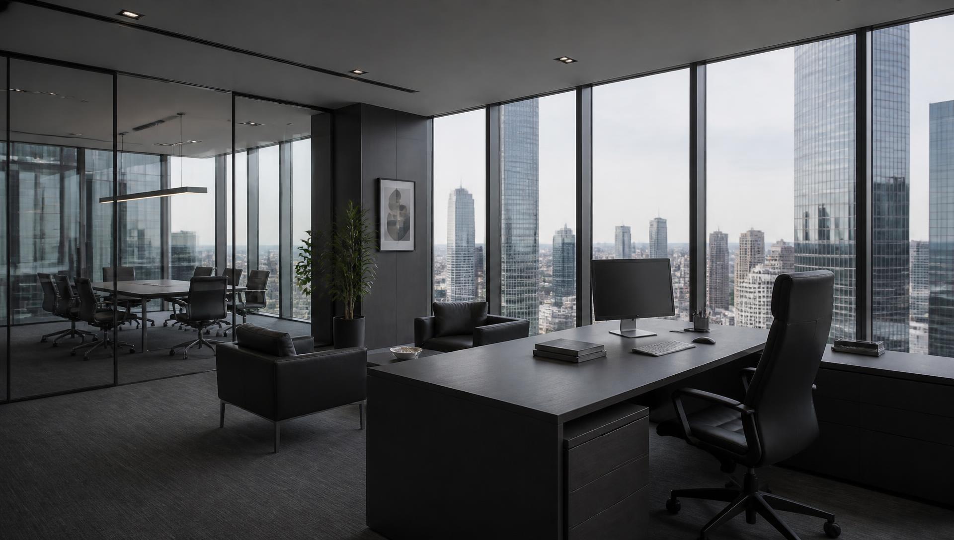 Escritório corporativo moderno com vista para a cidade
